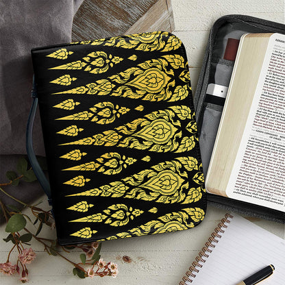 Gold And Black Thai Pattern Print Leather Bible Cover