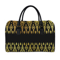 Gold And Black Thai Pattern Print Leather Duffel Bag
