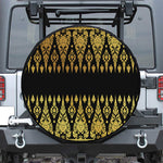 Gold And Black Thai Pattern Print Leather Spare Tire Cover