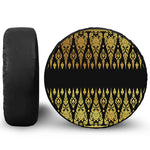 Gold And Black Thai Pattern Print Leather Spare Tire Cover