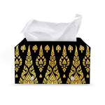 Gold And Black Thai Pattern Print Leather Tissue Box Cover