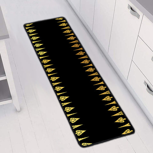 Gold And Black Thai Pattern Print Long Kitchen Mat