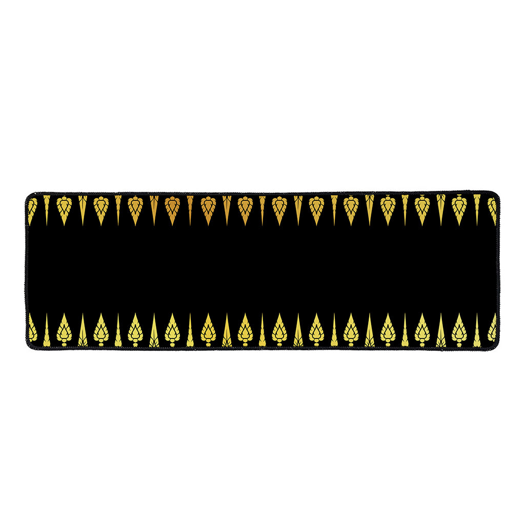 Gold And Black Thai Pattern Print Long Kitchen Mat