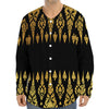 Gold And Black Thai Pattern Print Long Sleeve Baseball Jersey