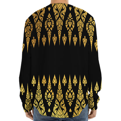 Gold And Black Thai Pattern Print Long Sleeve Baseball Jersey