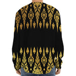 Gold And Black Thai Pattern Print Long Sleeve Baseball Jersey