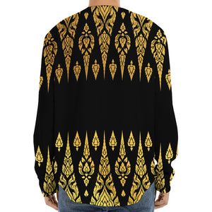 Gold And Black Thai Pattern Print Long Sleeve Baseball Jersey