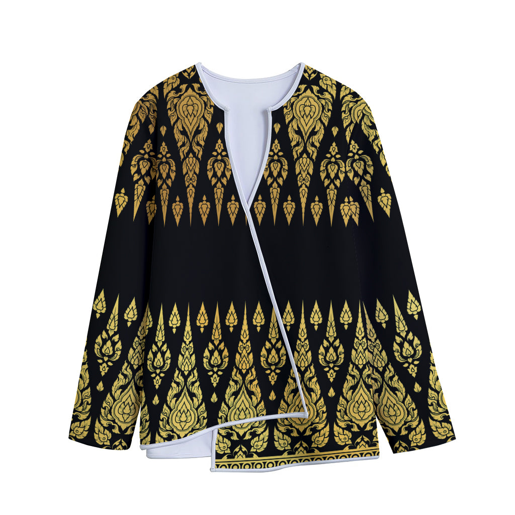 Gold And Black Thai Pattern Print Long Sleeve Short Coat