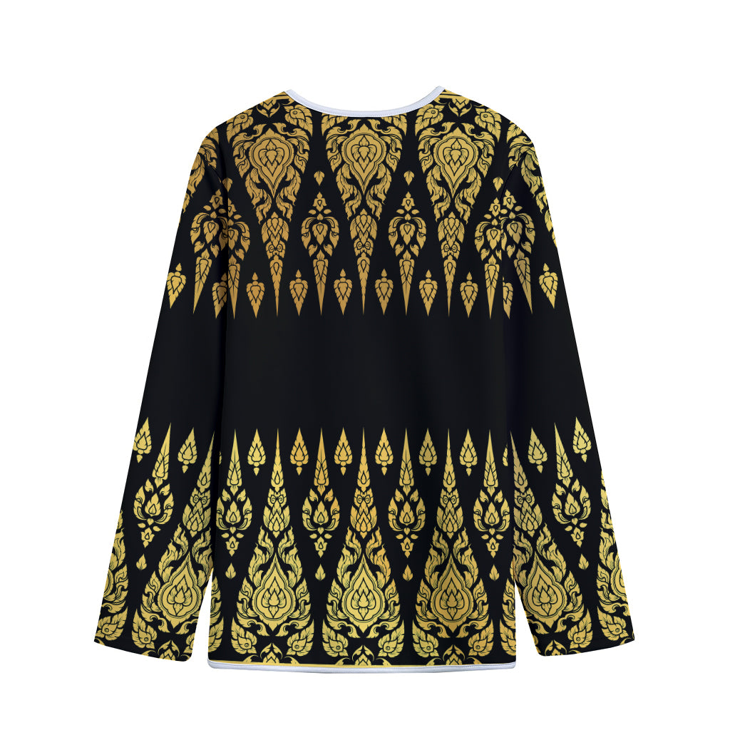 Gold And Black Thai Pattern Print Long Sleeve Short Coat