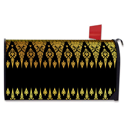 Gold And Black Thai Pattern Print Mailbox Cover