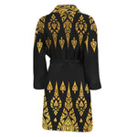 Gold And Black Thai Pattern Print Men's Bathrobe