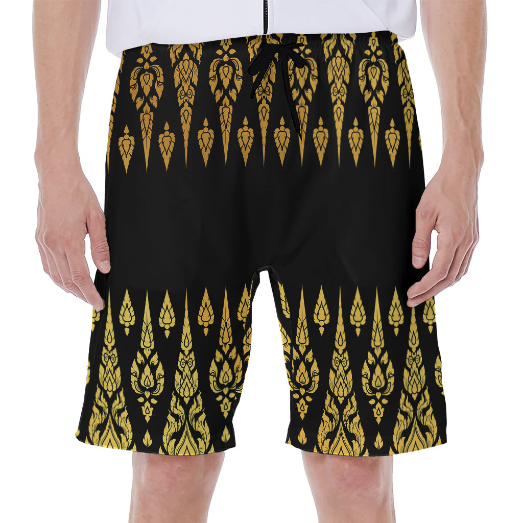Gold And Black Thai Pattern Print Men's Beach Shorts