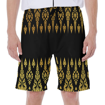 Gold And Black Thai Pattern Print Men's Beach Shorts
