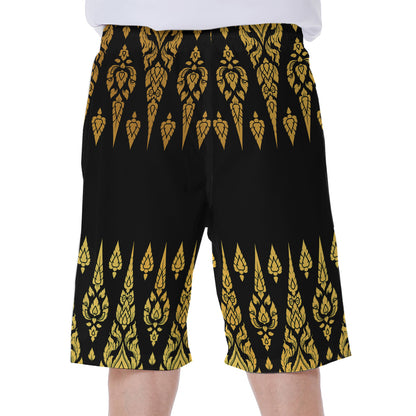 Gold And Black Thai Pattern Print Men's Beach Shorts