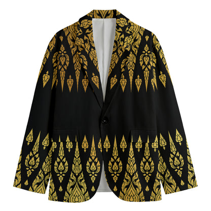 Gold And Black Thai Pattern Print Men's Blazer