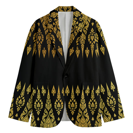 Gold And Black Thai Pattern Print Men's Blazer