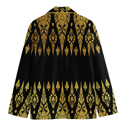 Gold And Black Thai Pattern Print Men's Blazer