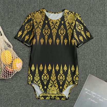 Gold And Black Thai Pattern Print Men's Bodysuit