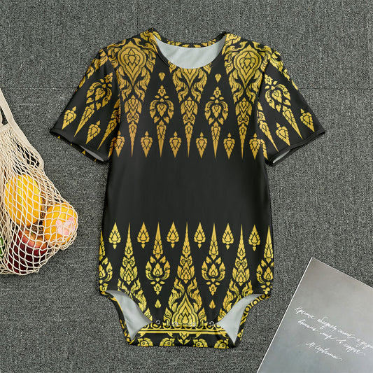 Gold And Black Thai Pattern Print Men's Bodysuit