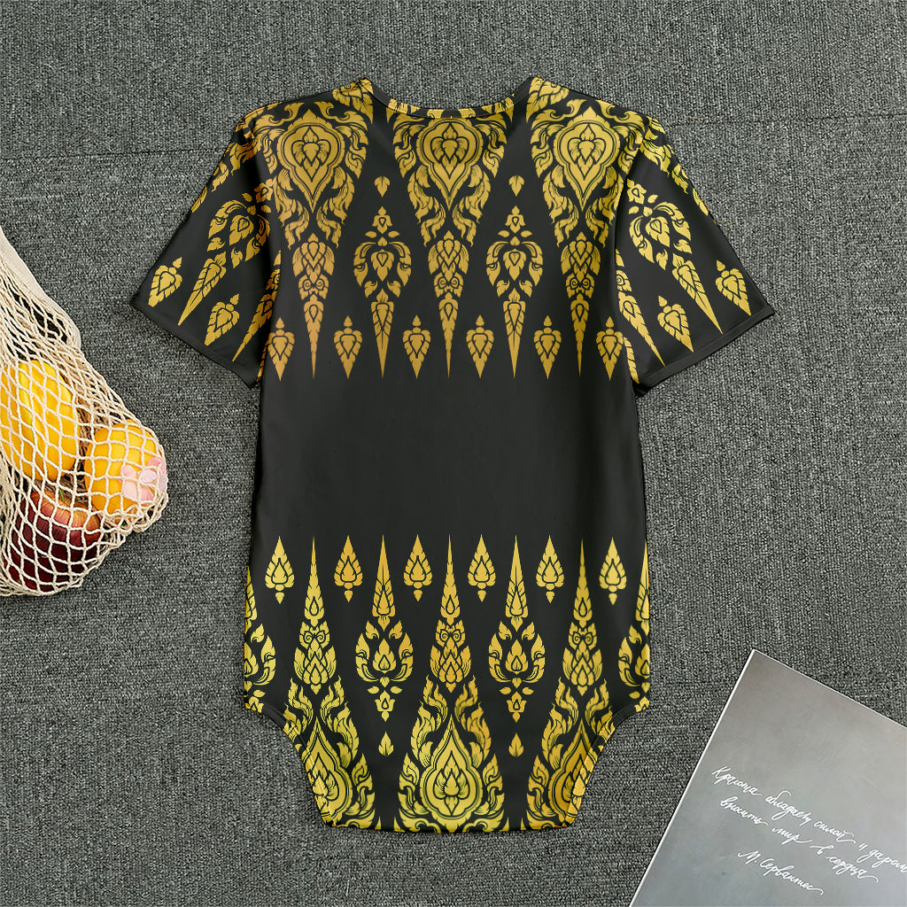 Gold And Black Thai Pattern Print Men's Bodysuit