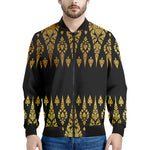 Gold And Black Thai Pattern Print Men's Bomber Jacket