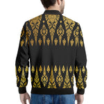 Gold And Black Thai Pattern Print Men's Bomber Jacket