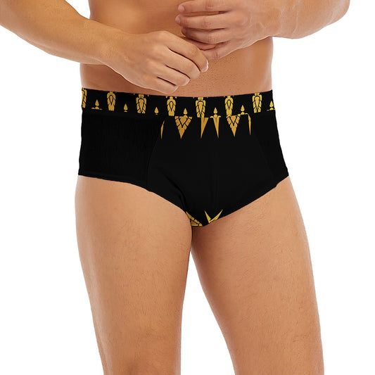 Gold And Black Thai Pattern Print Men's Briefs