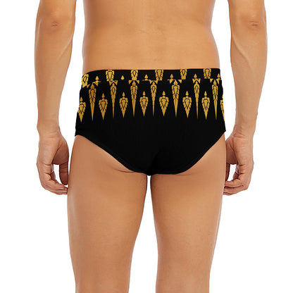 Gold And Black Thai Pattern Print Men's Briefs