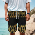 Gold And Black Thai Pattern Print Men's Cargo Shorts