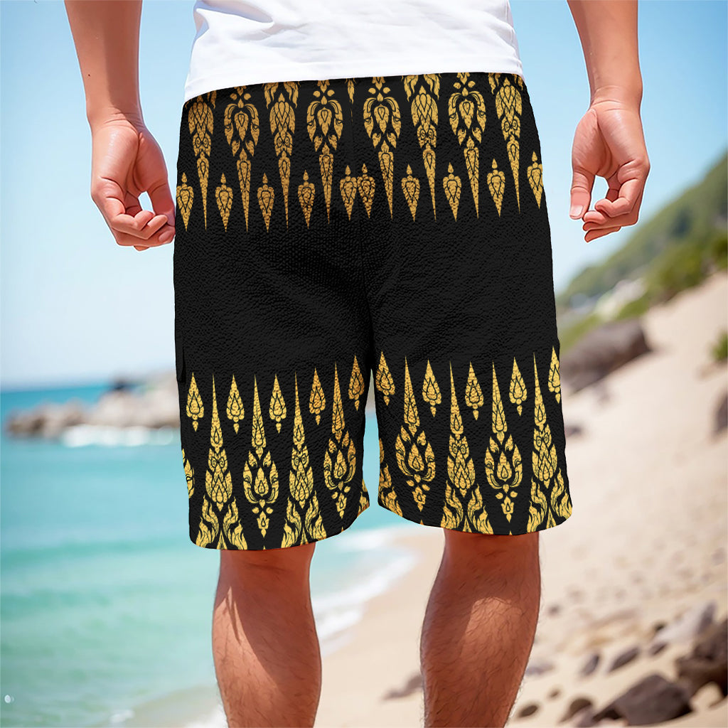 Gold And Black Thai Pattern Print Men's Cargo Shorts