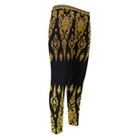 Gold And Black Thai Pattern Print Men's Compression Pants