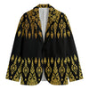 Gold And Black Thai Pattern Print Men's Cotton Blazer