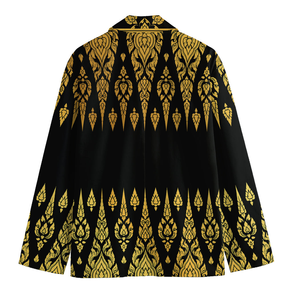 Gold And Black Thai Pattern Print Men's Cotton Blazer