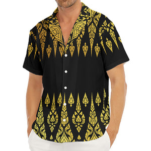 Gold And Black Thai Pattern Print Men's Deep V-Neck Shirt