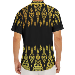 Gold And Black Thai Pattern Print Men's Deep V-Neck Shirt