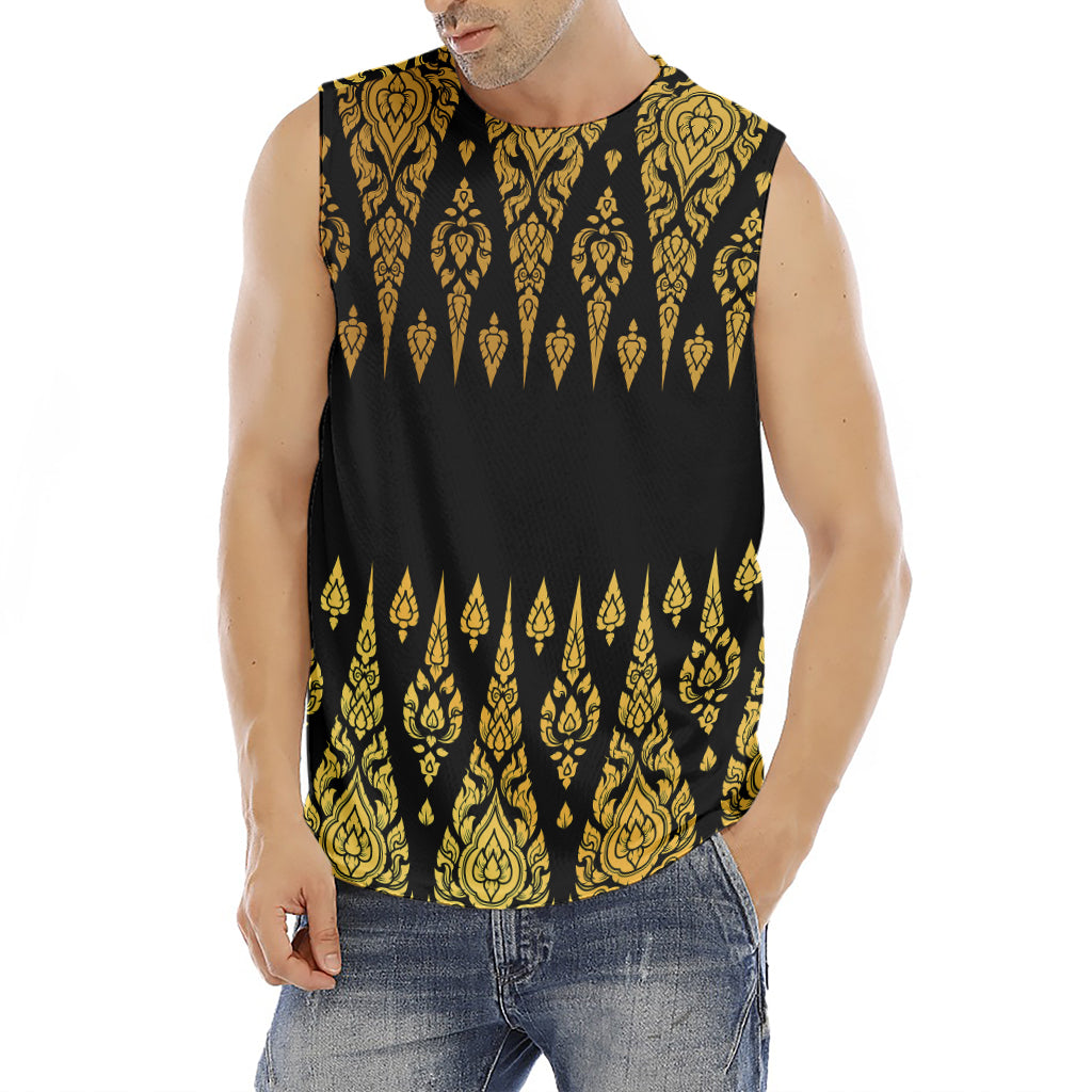 Gold And Black Thai Pattern Print Men's Fitness Tank Top
