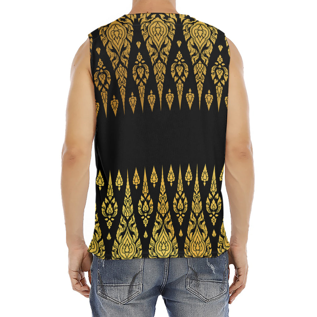 Gold And Black Thai Pattern Print Men's Fitness Tank Top