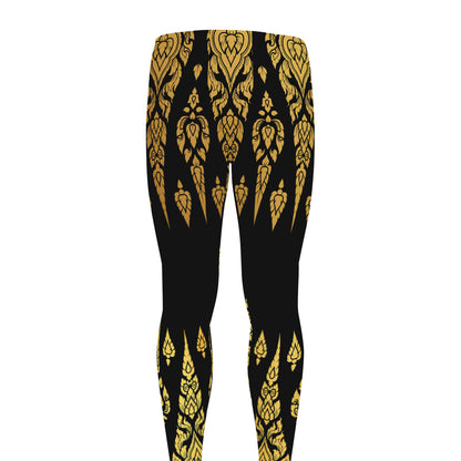 Gold And Black Thai Pattern Print Men's leggings