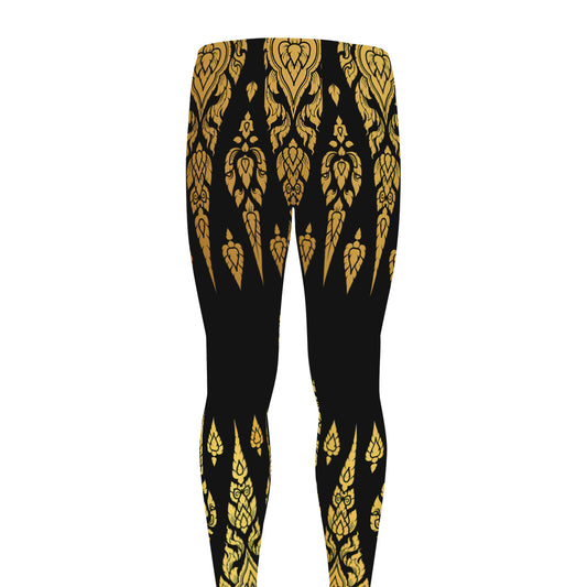 Gold And Black Thai Pattern Print Men's leggings