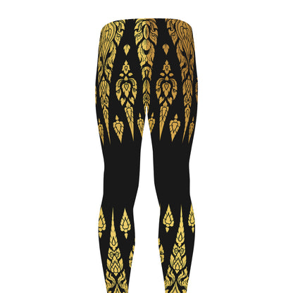 Gold And Black Thai Pattern Print Men's leggings