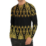 Gold And Black Thai Pattern Print Men's Long Sleeve Rash Guard