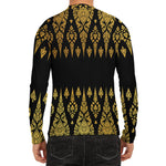 Gold And Black Thai Pattern Print Men's Long Sleeve Rash Guard