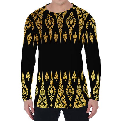 Gold And Black Thai Pattern Print Men's Long Sleeve T-Shirt