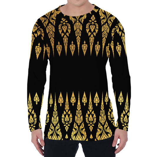 Gold And Black Thai Pattern Print Men's Long Sleeve T-Shirt