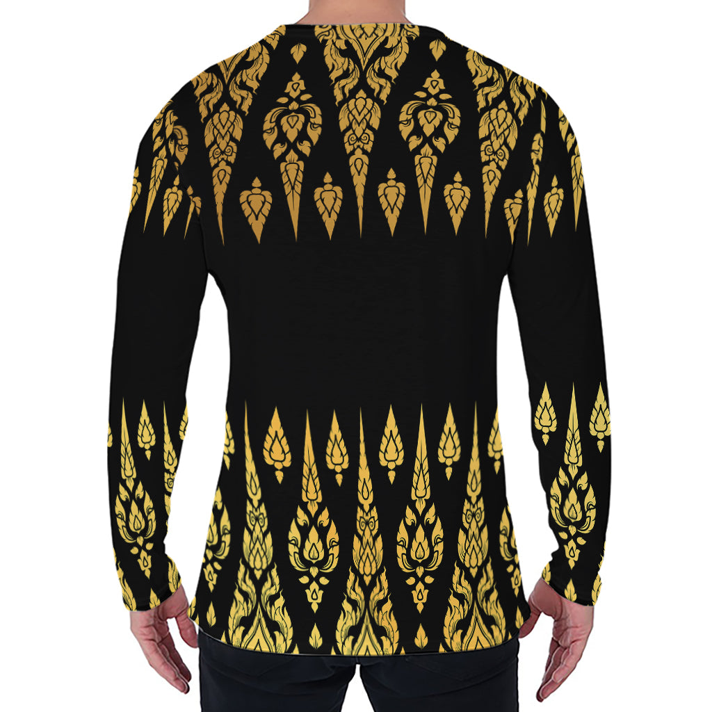 Gold And Black Thai Pattern Print Men's Long Sleeve T-Shirt