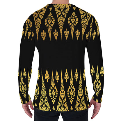 Gold And Black Thai Pattern Print Men's Long Sleeve T-Shirt