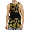 Gold And Black Thai Pattern Print Men's Muscle Tank Top