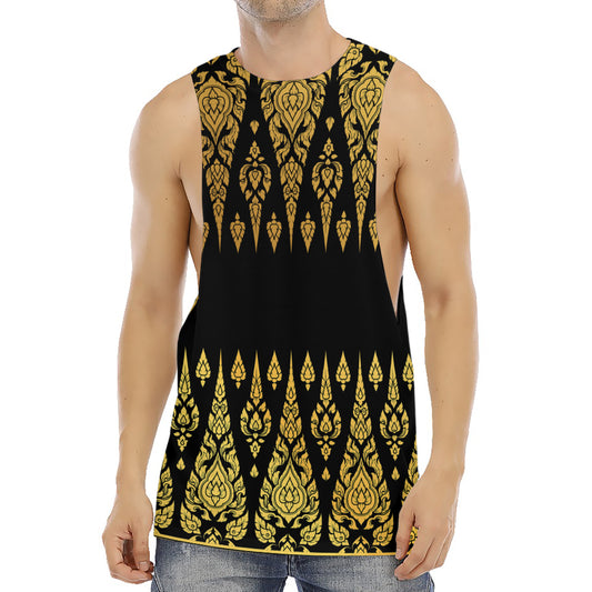 Gold And Black Thai Pattern Print Men's Muscle Tank Top
