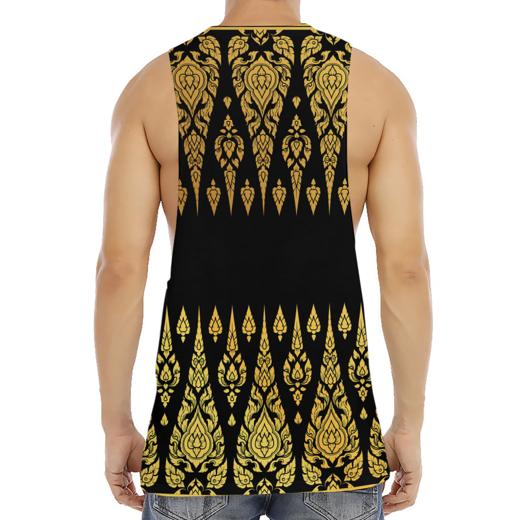 Gold And Black Thai Pattern Print Men's Muscle Tank Top