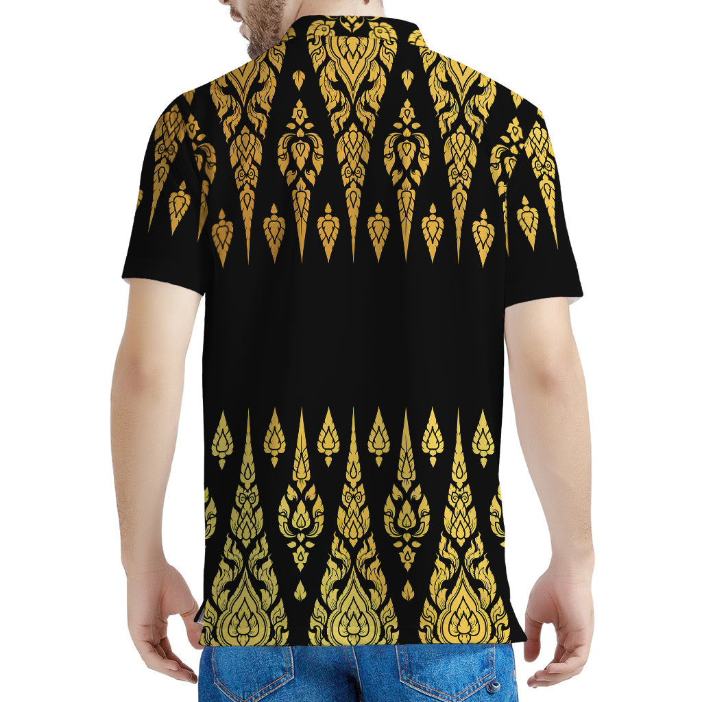 Gold And Black Thai Pattern Print Men's Polo Shirt